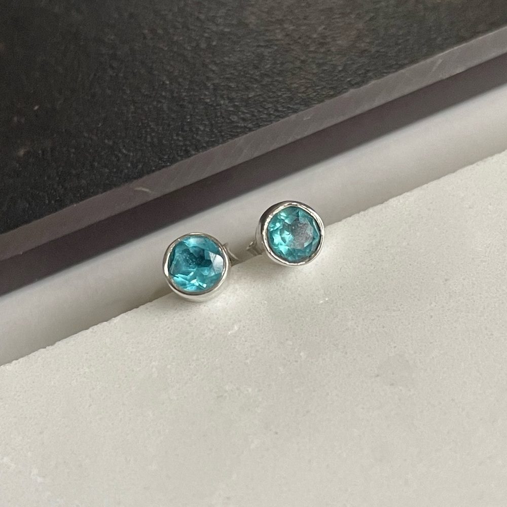 925 Sterling Silver Natural Blue Topaz Stud Earrings!
“VIBES” Handmade!